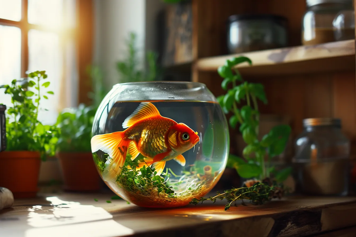 A planted freshwater aquarium with small fish, an LED light, and a reusable filter beside aquarium test supplies
