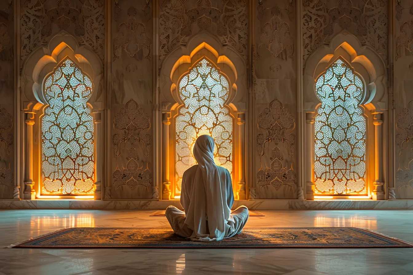Muslim family and friends sharing dates and food at a table as they break the Ramadan fast at sunset